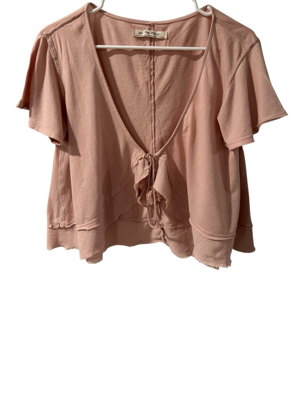 We The Free Dusty Rose Tie-Front Short Sleeve Crop Top - XS